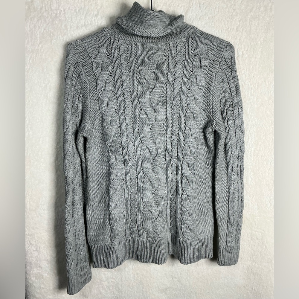 Y2K 90,S L.L. Bean Women's Gray Cable Knit Turtleneck Sweater - Picture 4 of 12